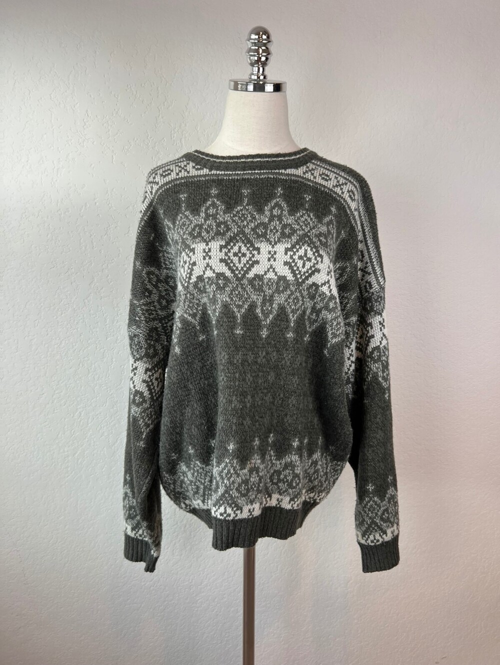 Vintage 90s Grunge Grandpa Sweater Gray Print Size XL